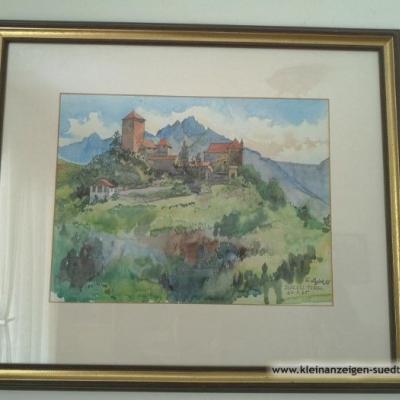 Aquarell von Schloss Tirol zu verkaufen - thumb