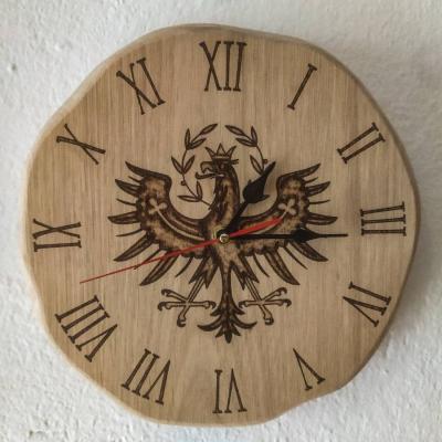 Uhr mit Brandmalerei "Tiroler Adler" auf Eichenholz - thumb