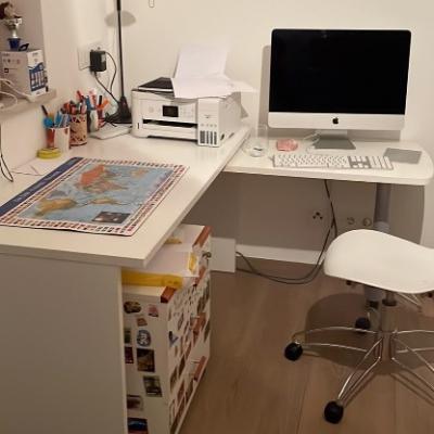 Schreibtisch weiß mit Schubladenschrank - thumb
