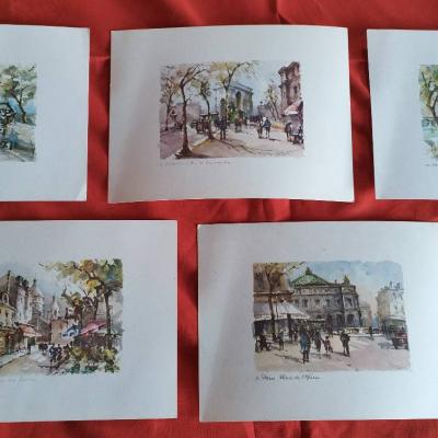 5 Bilder Aquarelle (Paris) ohne Rahmen für zusammen 10 Euro - thumb