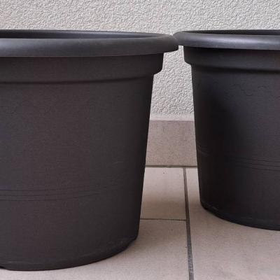 2 x 35 cm Plastikblumentöpfe incl. Auffangschale anthrazit - thumb