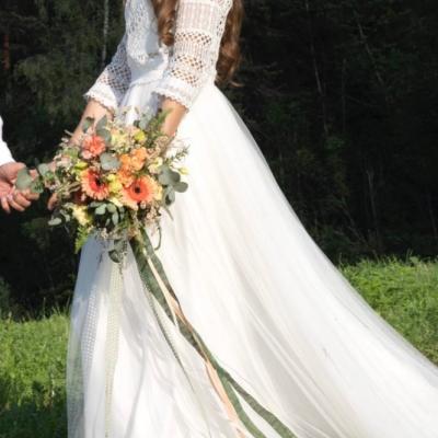 Brautkleid / Bianco Evento Braut-Rock und Boho- Spitzenoberteil Ivory - thumb