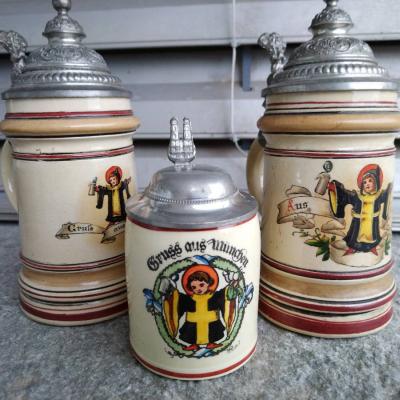 3 Bierkrüge Keramik Münchner Oktoberfest 19 jahrhundert - thumb