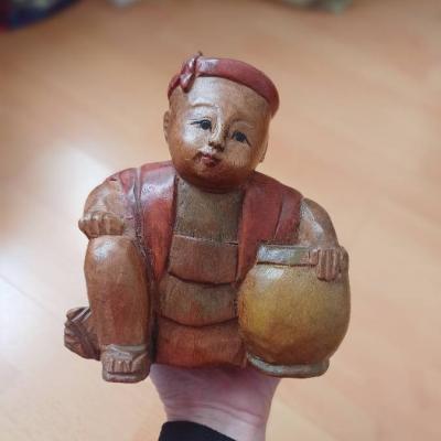 Asiatische Holzskulptur vintage handgeschnitzt und handbemalt - thumb