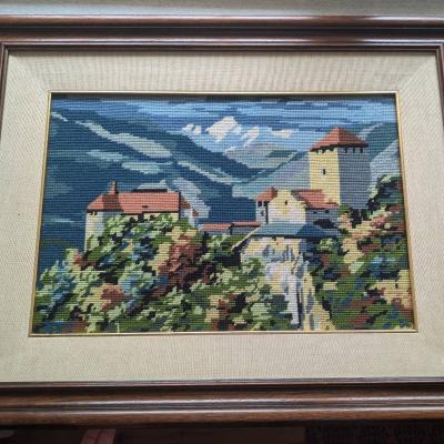 Gemälde, Handstickerei "Schloss Tirol" - thumb