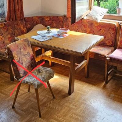 Eckbank mit ausziehbarem Tisch und Stuhl - thumb