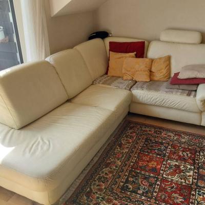 gebrauchte Eckcouch Echtleder cremefarben 2m x 2,40m x 0,95 m T - thumb