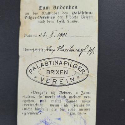 Pilger Andachtskarte von 1901 – Palästina Pilger Verein Brixen - thumb