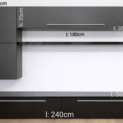 Wohnwand schwarz- grau glänzend - thumb