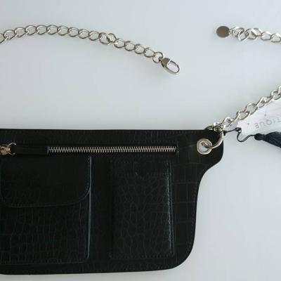 Umhänge-/ Bauch-/ Hüfte-/ Gürtel Tasche schwarz Leder Kette neu - thumb