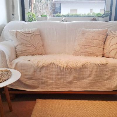 Landhaussofa Masivholz Stofbezug Dunkelblau gemustert - thumb