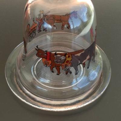 Glas Käseglocke mit Bauernmotiv - thumb