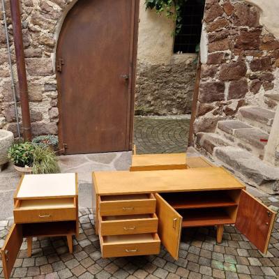 Nachtkästchen + Kommode mit Spiegel Vintage - thumb