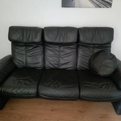 Schwarze Echtledercouch 3-Sitzer - thumb