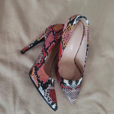 Stöckelschuhe Gr 38 (10 cm Absatz) Schlangenmuster multicolor - thumb