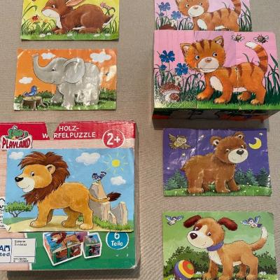 Holzwürfel-Puzzle Tiere 6-tlg., sehr guter Zustand - thumb