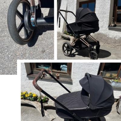 Cybex e-Priam in Schwarz mit Babywanne, Sportsitz & 2 Radsätzen - thumb