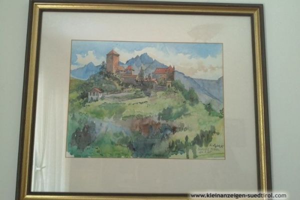 Aquarell von Schloss Tirol zu verkaufen