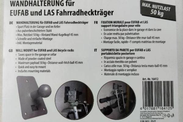 Wandhalterung für (Auto-) Fahrrad-Heckträger