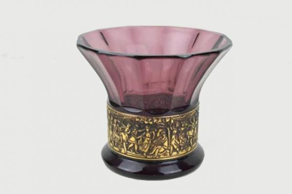 Vase aus Glas, mit vergoldetem Relief-Fries, von ca. 1930