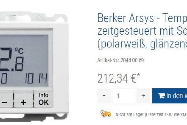 Berker  Arsys - Temperaturregler zeitgesteuert mit Schließer Weiß