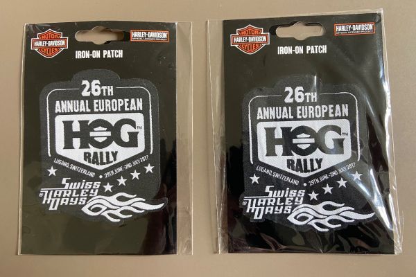 2 Harley Davidson Aufbügel-Patches, 7 x 9,5 cm
