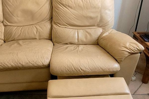 Manuell verstellbares 3-Sitzer-Sofa aus Leder