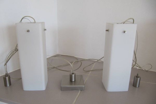 Hängelampen aus Muranoglas und Edelstahl günstig zu verkaufen.