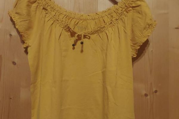 Secondhand: Gelbes Baumwoll-T-Shirt mit Rüschen