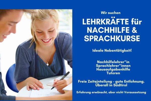 LEHRKRÄFTE für NACHHILFE und SPRACHKURSE gesucht.