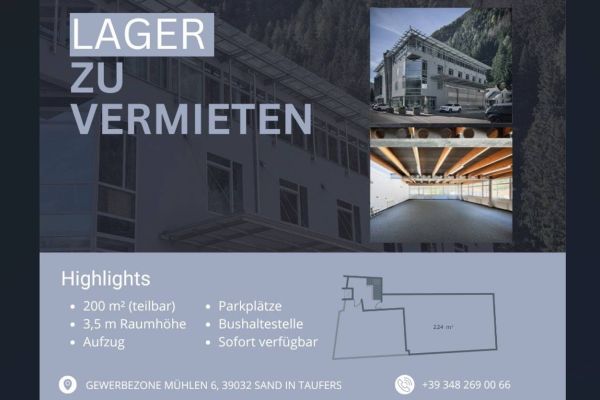 🏢 Beheizte Lager-, Studio- oder Praxisfläche in Mühlen in Taufers