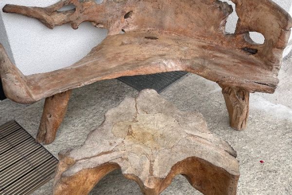 Teakwurzelholz Bank u. Tisch