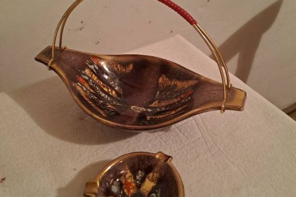 Raucherset aus Keramik (50er/60er Jahre) - Schale und Aschenbecher