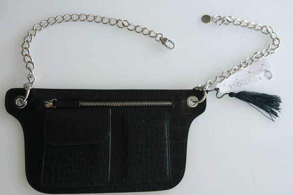 Umhänge-/ Bauch-/ Hüfte-/ Gürtel Tasche schwarz Leder Kette neu