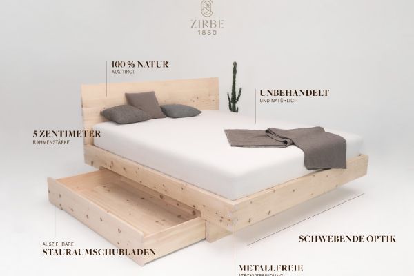 Stauraum Zirbenbett inkl. Zirben Lattenrost