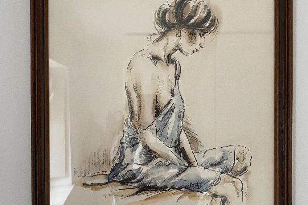 Aquarellbild mit Holzrahmen
