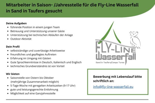 Mitarbeiter in Saison- /Jahresstelle für die Fly-Line Wasserfall
