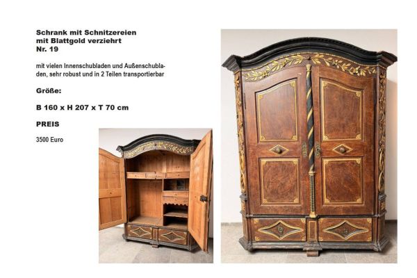 Schrank mit Schnitzereien mit Blattgold verziert