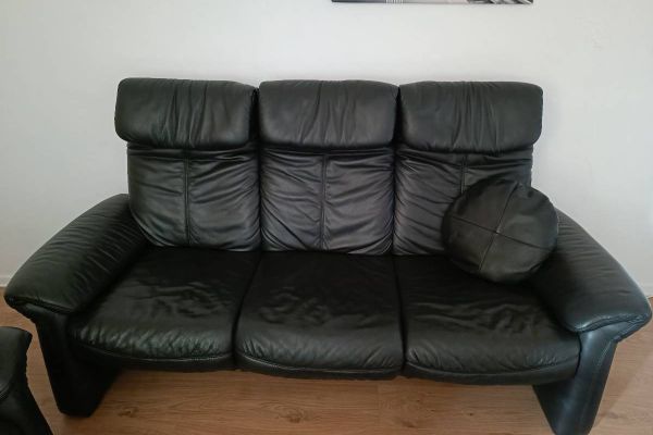 Schwarze Echtledercouch 3-Sitzer