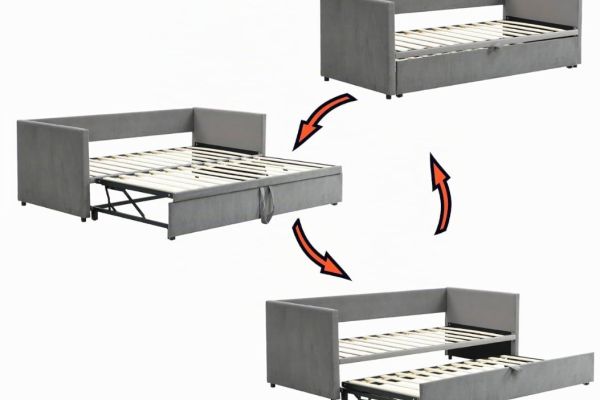Modernes Schlafsofa/Ausziehbett mit zweiter Liegefläche - Grau