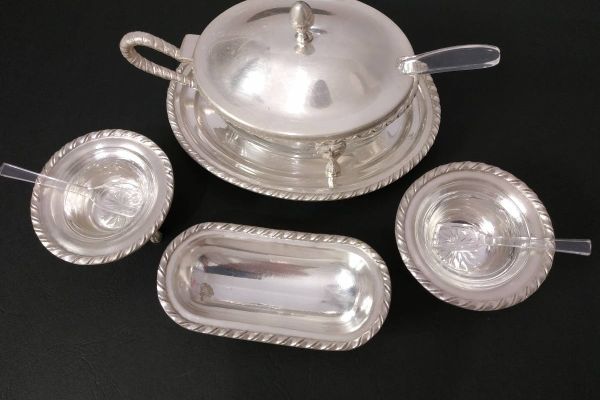 Silberplattiertes Tischaufsatz-Set aus den 40er Jahren