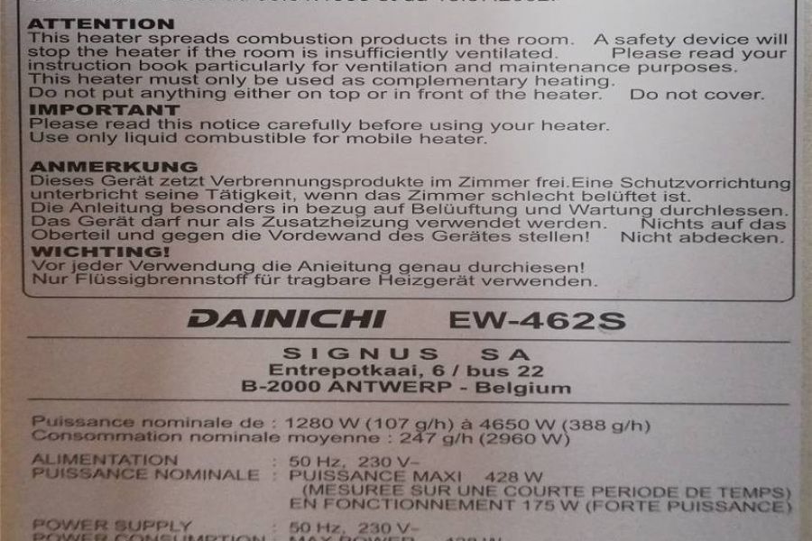 Verkaufe Dainichi EW 462 S Ölheizung, Heizofen (Neupreis ca. 400 Euro) - Bild 2