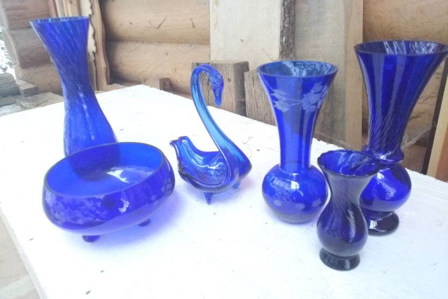 19 tlg. Glasvasen, Glasschalen blau etc. Neu - Bild 1