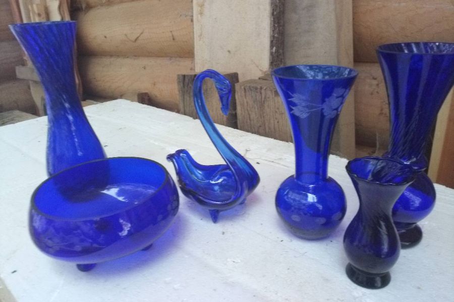 19 tlg. Glasvasen, Glasschalen blau etc. Neu - Bild 2