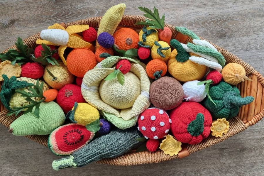 Dekorativer Obst und Gemüsekorb (Gehäkelte Handarbeit) - Bild 1
