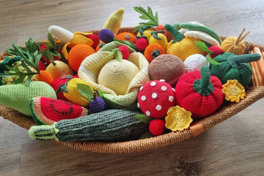 Dekorativer Obst und Gemüsekorb (Gehäkelte Handarbeit) - Bild 2