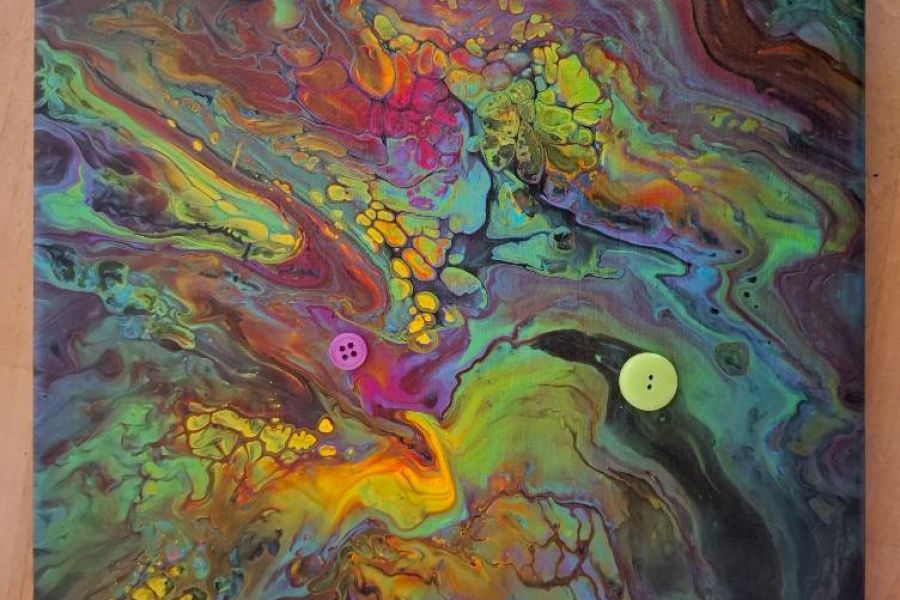 Bild, Acryl und Knöpfe auf Leinwand. 20x30 cm - Bild 1
