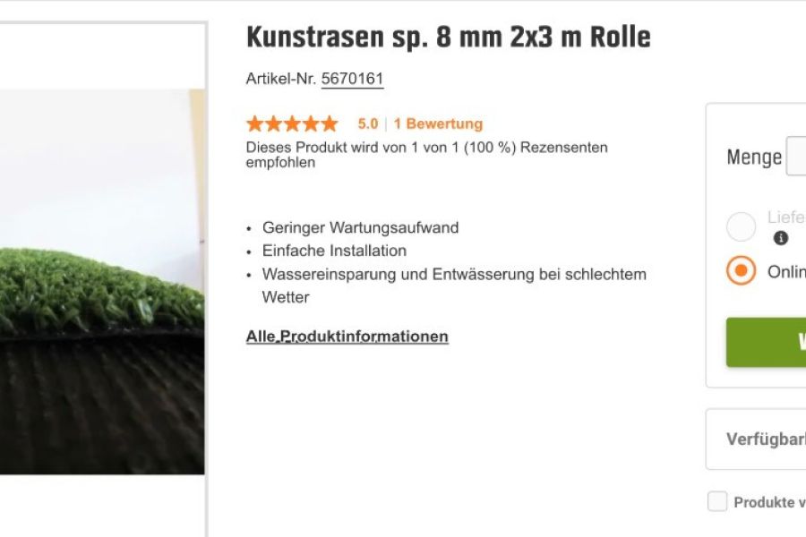 Kunstrasen ca. 50 m2 (je 2x3m) zu verkaufen in Bruneck. Selbstabholung - Bild 1
