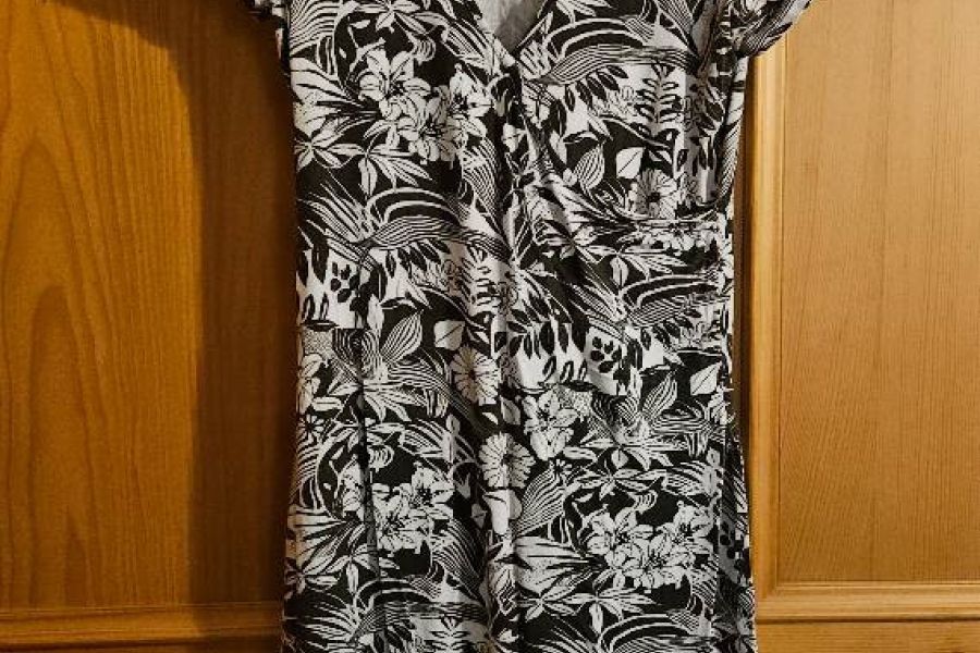 Weiß-braunes Kleid in Wickeloptik, Gr. S - Bild 2