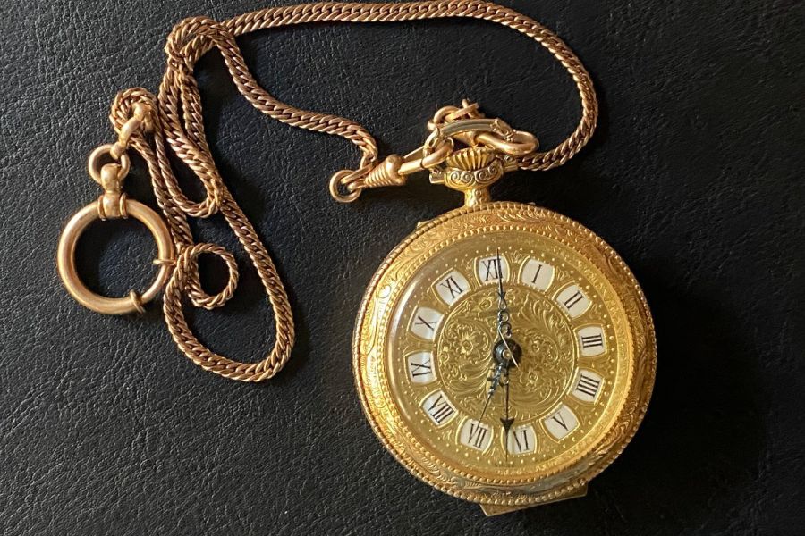 Taschenuhr mit Wecker, Gelbmetall, Cesar Renfer Abrecht. - Bild 1